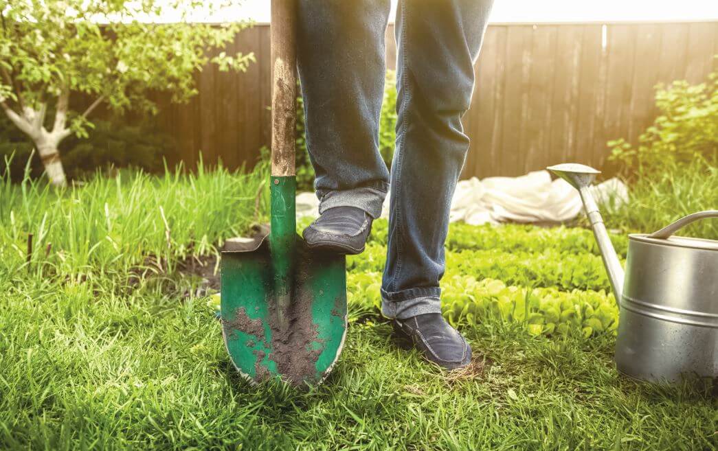 a man with a spade and watering can